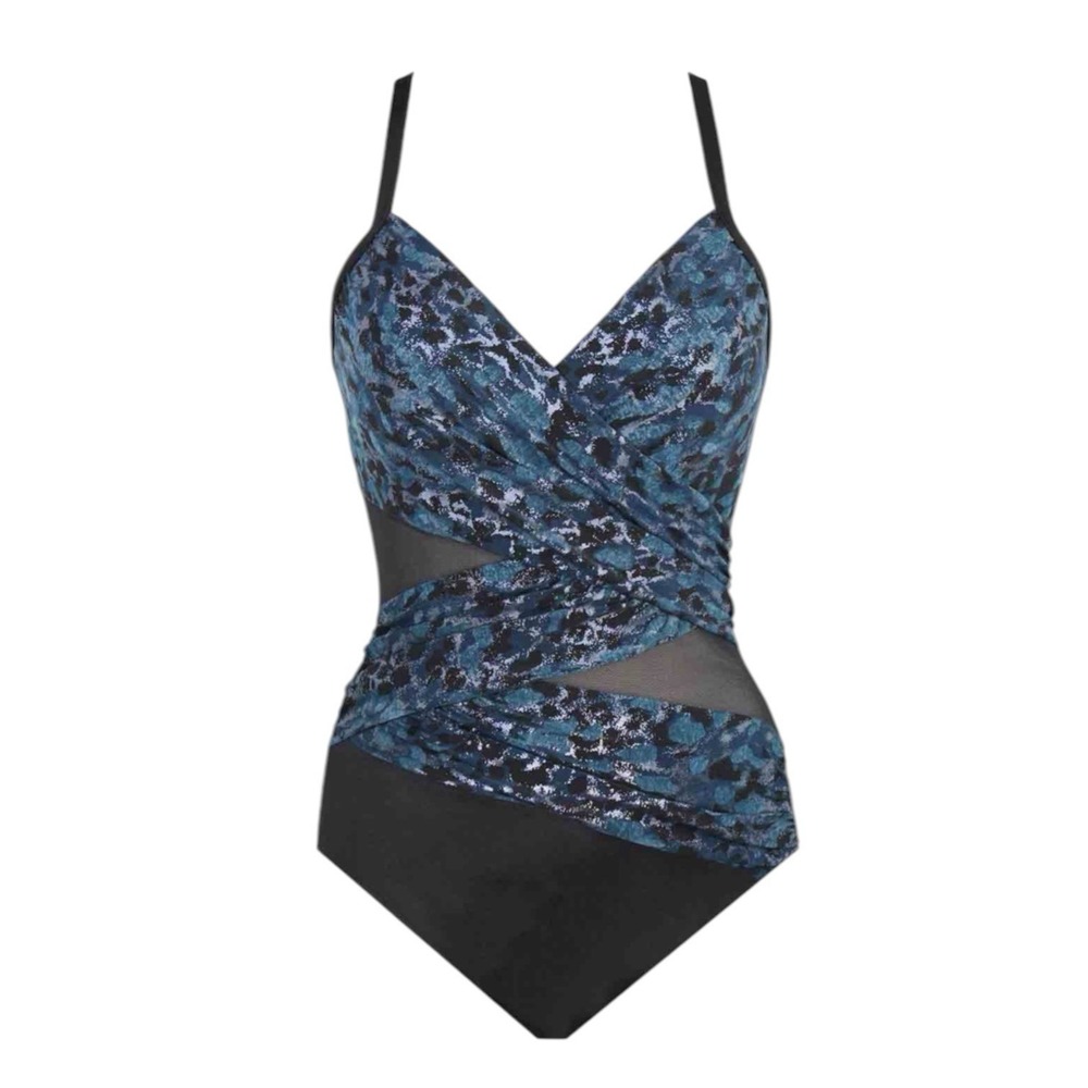 New Miraclesuit Mystique One Piece Swimsuit in Blue Black Titania Size 10